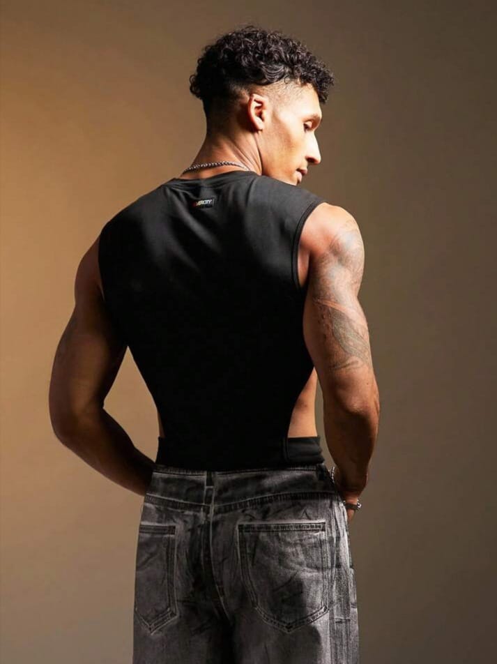 CANDY-BOY Men's Solid Color side Hollow Out Tank Top